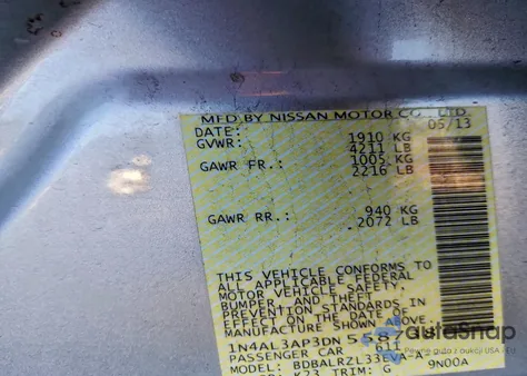 2013 Nissan Altima 2.5 z USA, uszkodzony, nr VIN 1N4AL3AP3DN558738